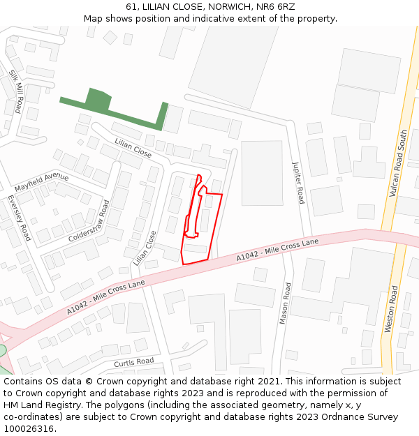 61, LILIAN CLOSE, NORWICH, NR6 6RZ: Location map and indicative extent of plot