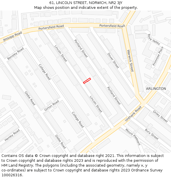 61, LINCOLN STREET, NORWICH, NR2 3JY: Location map and indicative extent of plot