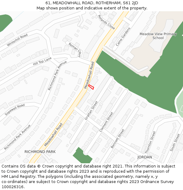 61, MEADOWHALL ROAD, ROTHERHAM, S61 2JD: Location map and indicative extent of plot