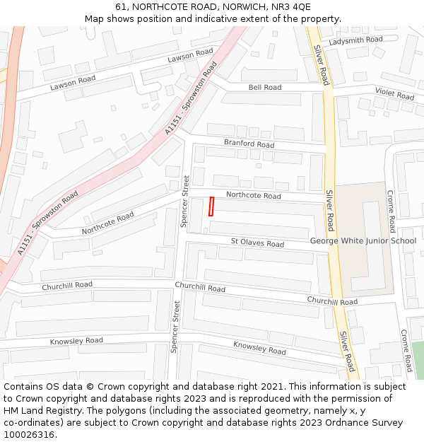 61, NORTHCOTE ROAD, NORWICH, NR3 4QE: Location map and indicative extent of plot