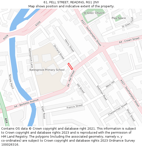 61, PELL STREET, READING, RG1 2NY: Location map and indicative extent of plot