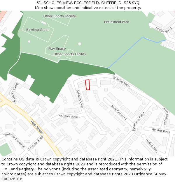 61, SCHOLES VIEW, ECCLESFIELD, SHEFFIELD, S35 9YQ: Location map and indicative extent of plot