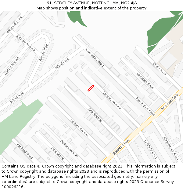 61, SEDGLEY AVENUE, NOTTINGHAM, NG2 4JA: Location map and indicative extent of plot