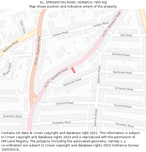 61, SPROWSTON ROAD, NORWICH, NR3 4QJ: Location map and indicative extent of plot