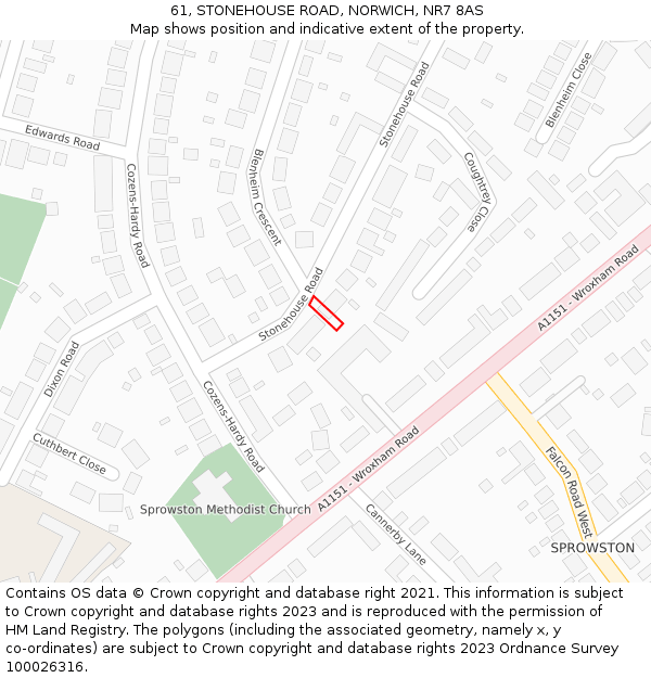 61, STONEHOUSE ROAD, NORWICH, NR7 8AS: Location map and indicative extent of plot