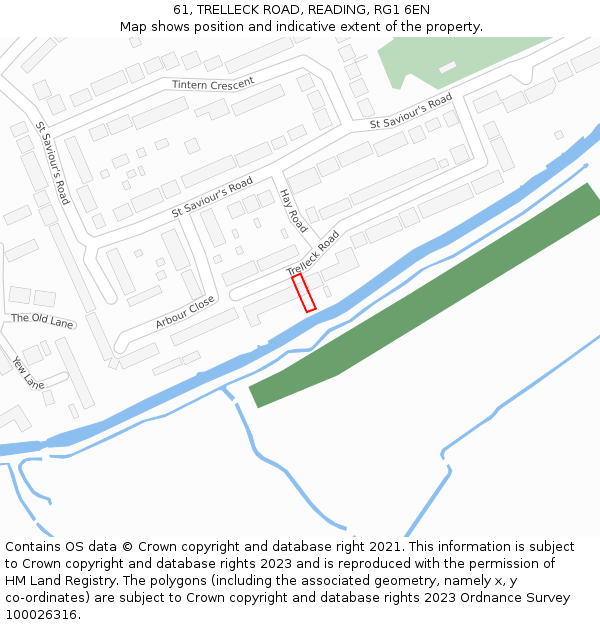 61, TRELLECK ROAD, READING, RG1 6EN: Location map and indicative extent of plot