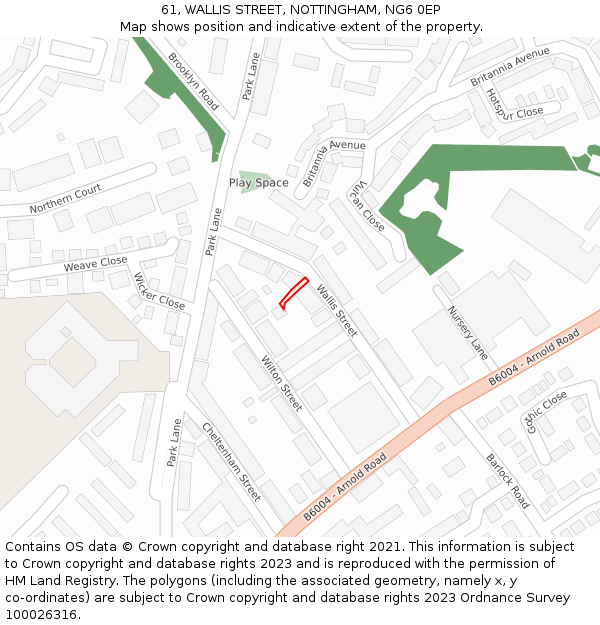 61, WALLIS STREET, NOTTINGHAM, NG6 0EP: Location map and indicative extent of plot