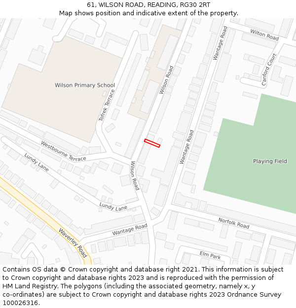 61, WILSON ROAD, READING, RG30 2RT: Location map and indicative extent of plot