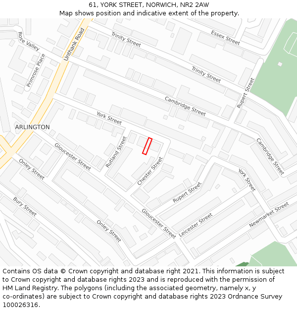 61, YORK STREET, NORWICH, NR2 2AW: Location map and indicative extent of plot