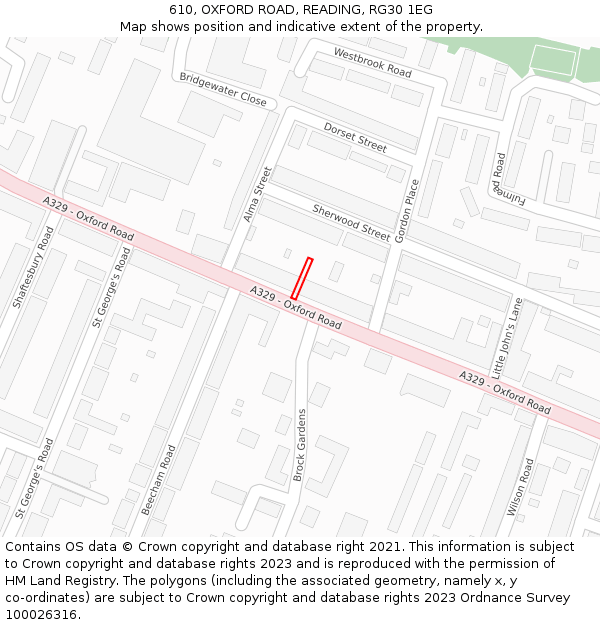 610, OXFORD ROAD, READING, RG30 1EG: Location map and indicative extent of plot
