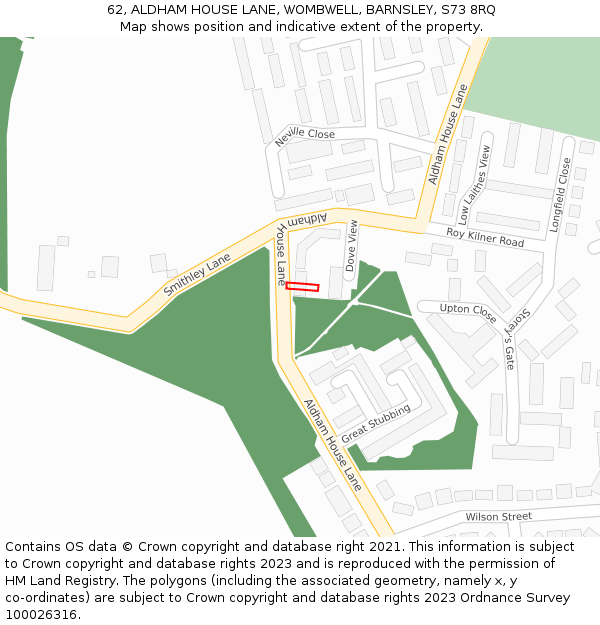62, ALDHAM HOUSE LANE, WOMBWELL, BARNSLEY, S73 8RQ: Location map and indicative extent of plot
