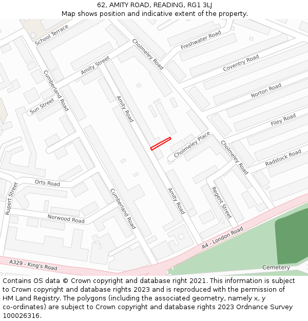 62, AMITY ROAD, READING, RG1 3LJ: Location map and indicative extent of plot