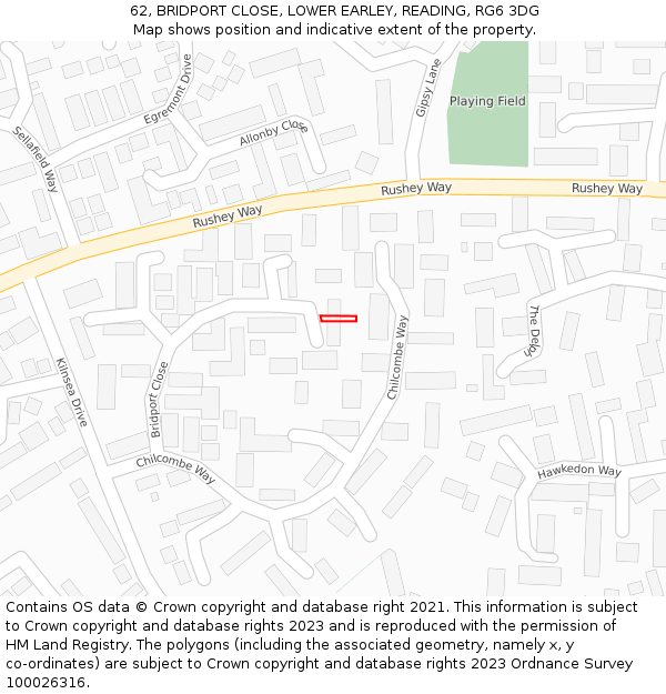 62, BRIDPORT CLOSE, LOWER EARLEY, READING, RG6 3DG: Location map and indicative extent of plot