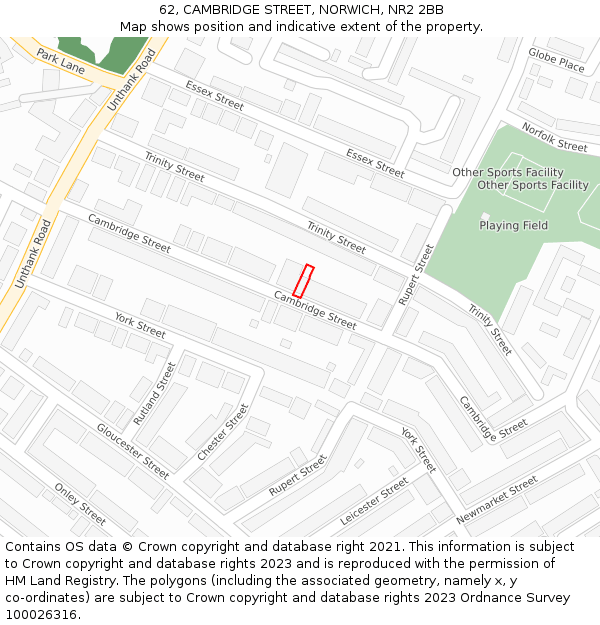 62, CAMBRIDGE STREET, NORWICH, NR2 2BB: Location map and indicative extent of plot
