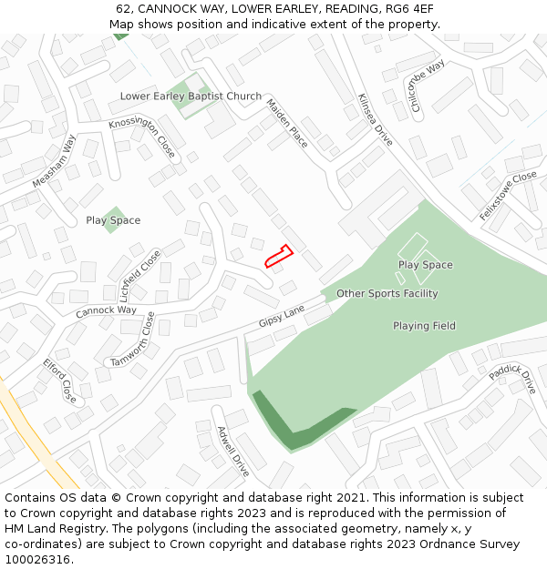 62, CANNOCK WAY, LOWER EARLEY, READING, RG6 4EF: Location map and indicative extent of plot