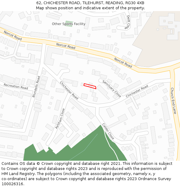 62, CHICHESTER ROAD, TILEHURST, READING, RG30 4XB: Location map and indicative extent of plot
