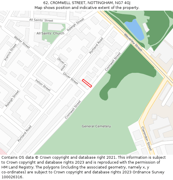 62, CROMWELL STREET, NOTTINGHAM, NG7 4GJ: Location map and indicative extent of plot