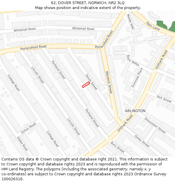 62, DOVER STREET, NORWICH, NR2 3LQ: Location map and indicative extent of plot