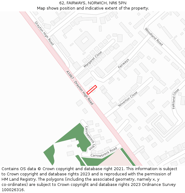 62, FAIRWAYS, NORWICH, NR6 5PN: Location map and indicative extent of plot