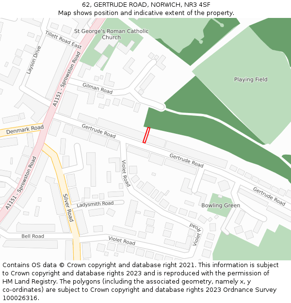 62, GERTRUDE ROAD, NORWICH, NR3 4SF: Location map and indicative extent of plot
