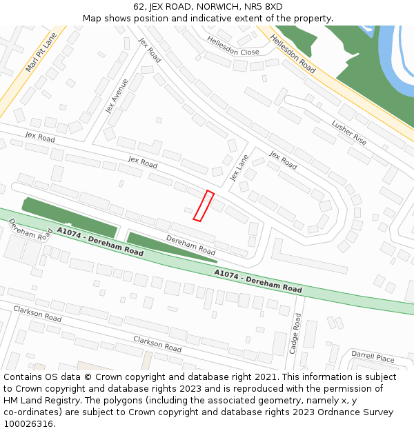 62, JEX ROAD, NORWICH, NR5 8XD: Location map and indicative extent of plot