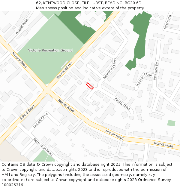 62, KENTWOOD CLOSE, TILEHURST, READING, RG30 6DH: Location map and indicative extent of plot