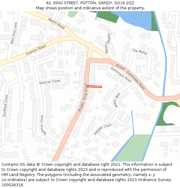 62, KING STREET, POTTON, SANDY, SG19 2QZ: Location map and indicative extent of plot