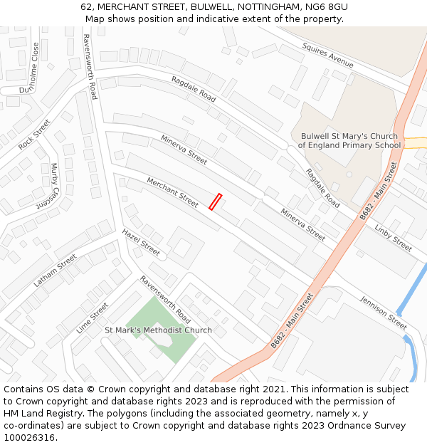 62, MERCHANT STREET, BULWELL, NOTTINGHAM, NG6 8GU: Location map and indicative extent of plot
