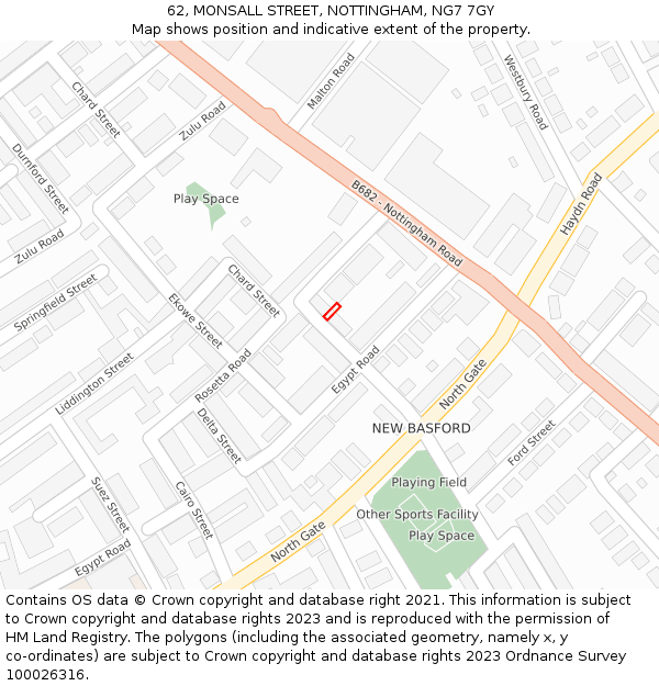 62, MONSALL STREET, NOTTINGHAM, NG7 7GY: Location map and indicative extent of plot