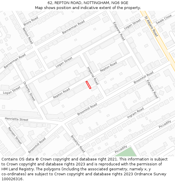 62, REPTON ROAD, NOTTINGHAM, NG6 9GE: Location map and indicative extent of plot