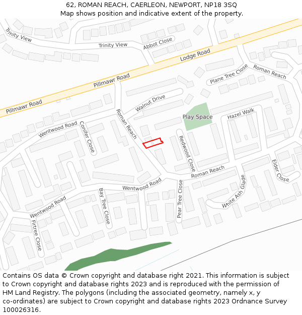 62, ROMAN REACH, CAERLEON, NEWPORT, NP18 3SQ: Location map and indicative extent of plot