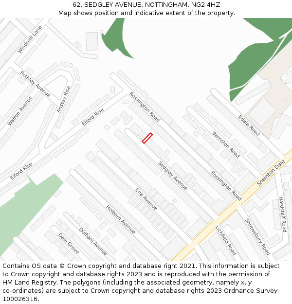 62, SEDGLEY AVENUE, NOTTINGHAM, NG2 4HZ: Location map and indicative extent of plot