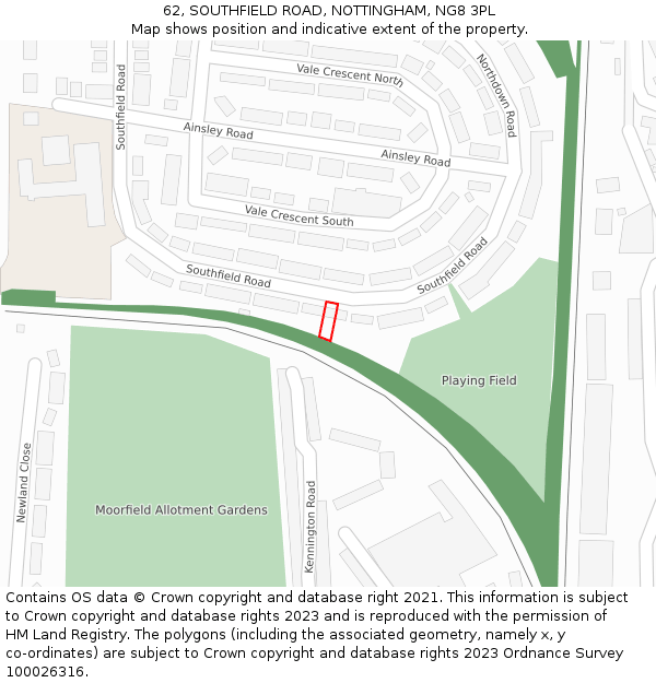 62, SOUTHFIELD ROAD, NOTTINGHAM, NG8 3PL: Location map and indicative extent of plot