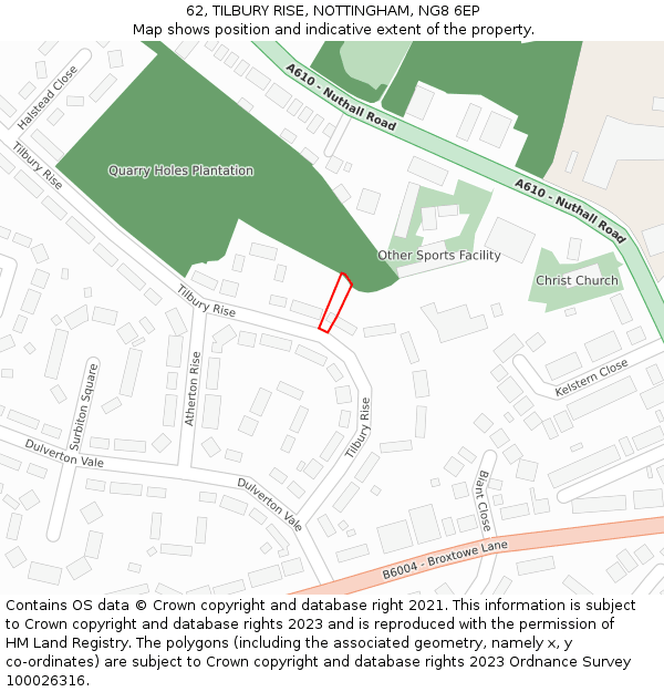 62, TILBURY RISE, NOTTINGHAM, NG8 6EP: Location map and indicative extent of plot