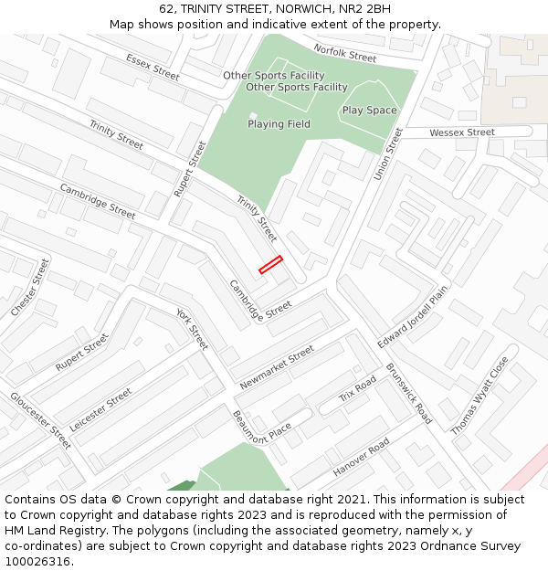 62, TRINITY STREET, NORWICH, NR2 2BH: Location map and indicative extent of plot