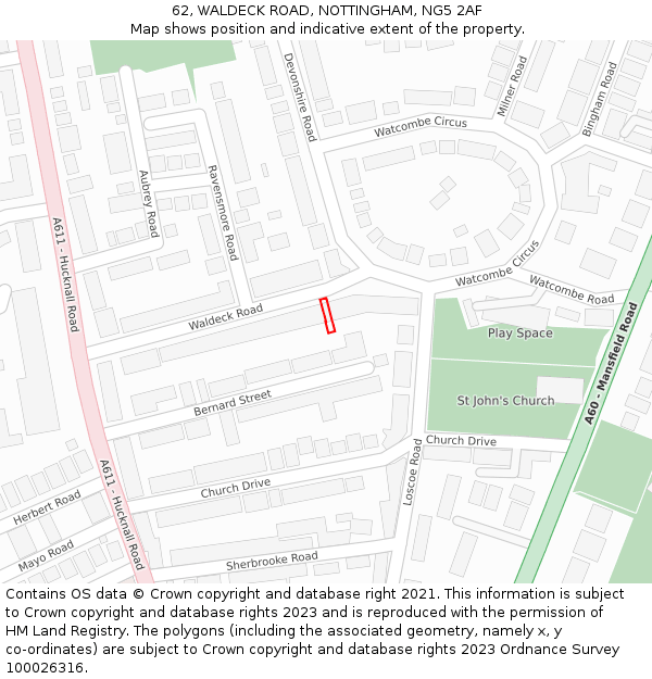 62, WALDECK ROAD, NOTTINGHAM, NG5 2AF: Location map and indicative extent of plot