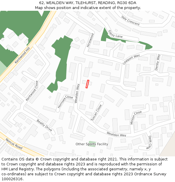 62, WEALDEN WAY, TILEHURST, READING, RG30 6DA: Location map and indicative extent of plot