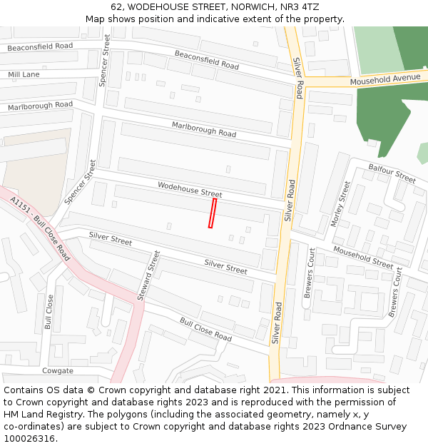 62, WODEHOUSE STREET, NORWICH, NR3 4TZ: Location map and indicative extent of plot