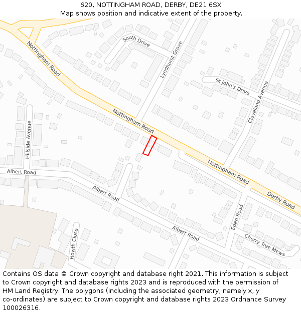 620, NOTTINGHAM ROAD, DERBY, DE21 6SX: Location map and indicative extent of plot