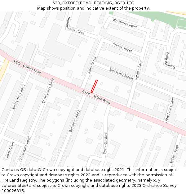 628, OXFORD ROAD, READING, RG30 1EG: Location map and indicative extent of plot