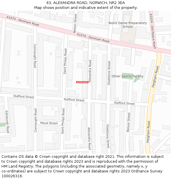63, ALEXANDRA ROAD, NORWICH, NR2 3EA: Location map and indicative extent of plot