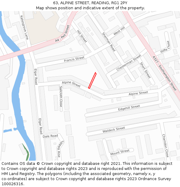 63, ALPINE STREET, READING, RG1 2PY: Location map and indicative extent of plot