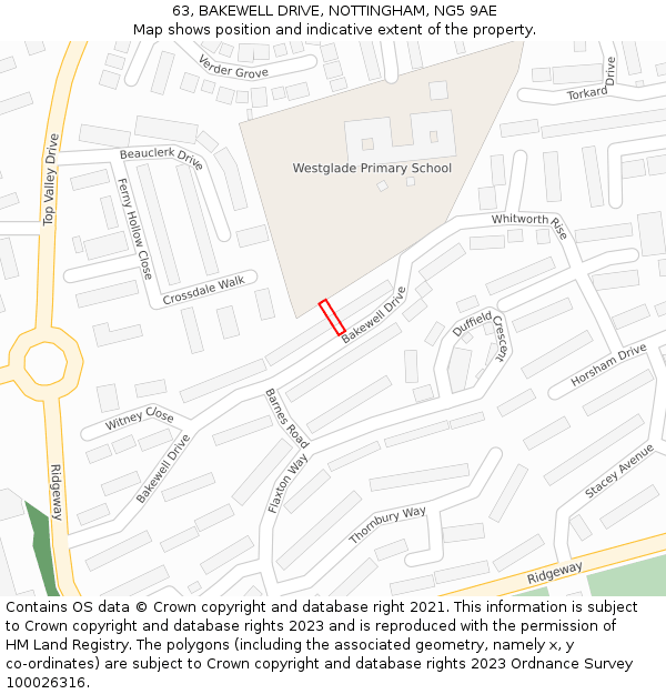 63, BAKEWELL DRIVE, NOTTINGHAM, NG5 9AE: Location map and indicative extent of plot