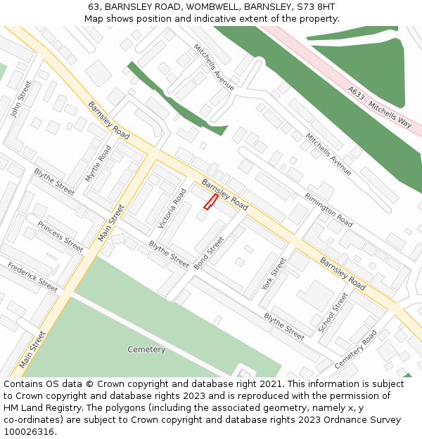 63, BARNSLEY ROAD, WOMBWELL, BARNSLEY, S73 8HT: Location map and indicative extent of plot