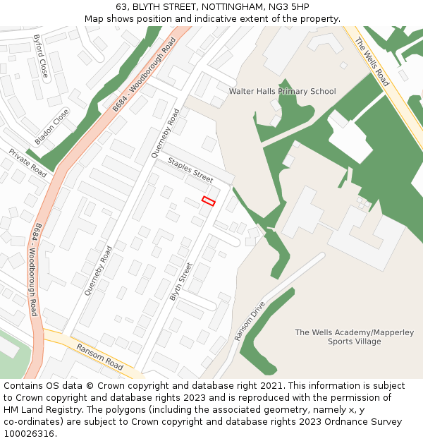 63, BLYTH STREET, NOTTINGHAM, NG3 5HP: Location map and indicative extent of plot