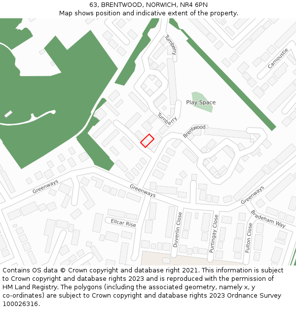 63, BRENTWOOD, NORWICH, NR4 6PN: Location map and indicative extent of plot