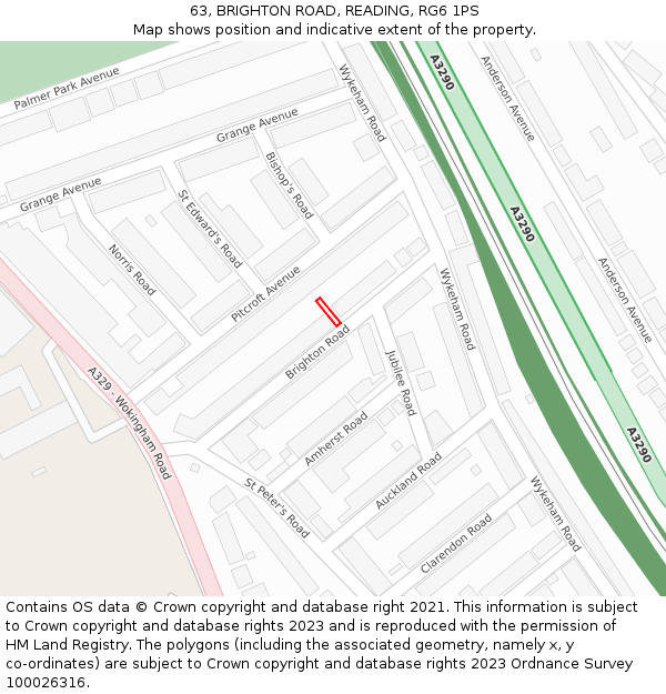 63, BRIGHTON ROAD, READING, RG6 1PS: Location map and indicative extent of plot