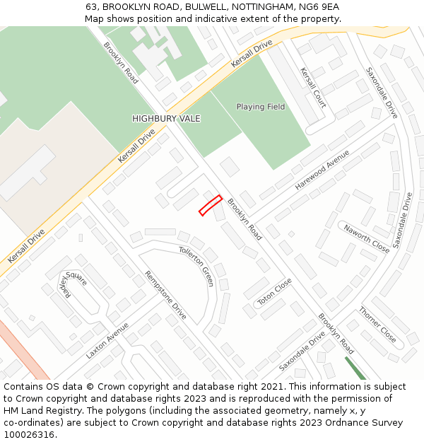 63, BROOKLYN ROAD, BULWELL, NOTTINGHAM, NG6 9EA: Location map and indicative extent of plot