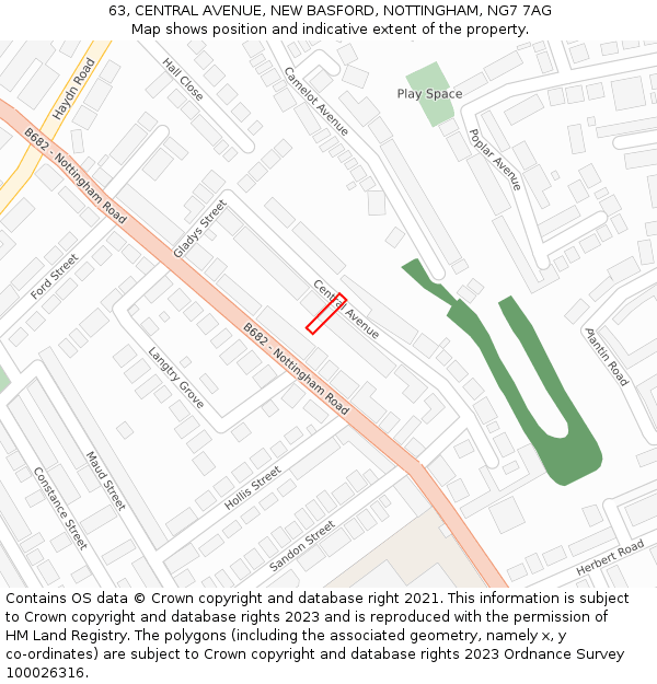 63, CENTRAL AVENUE, NEW BASFORD, NOTTINGHAM, NG7 7AG: Location map and indicative extent of plot
