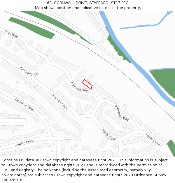 63, CORNWALL DRIVE, STAFFORD, ST17 0FG: Location map and indicative extent of plot